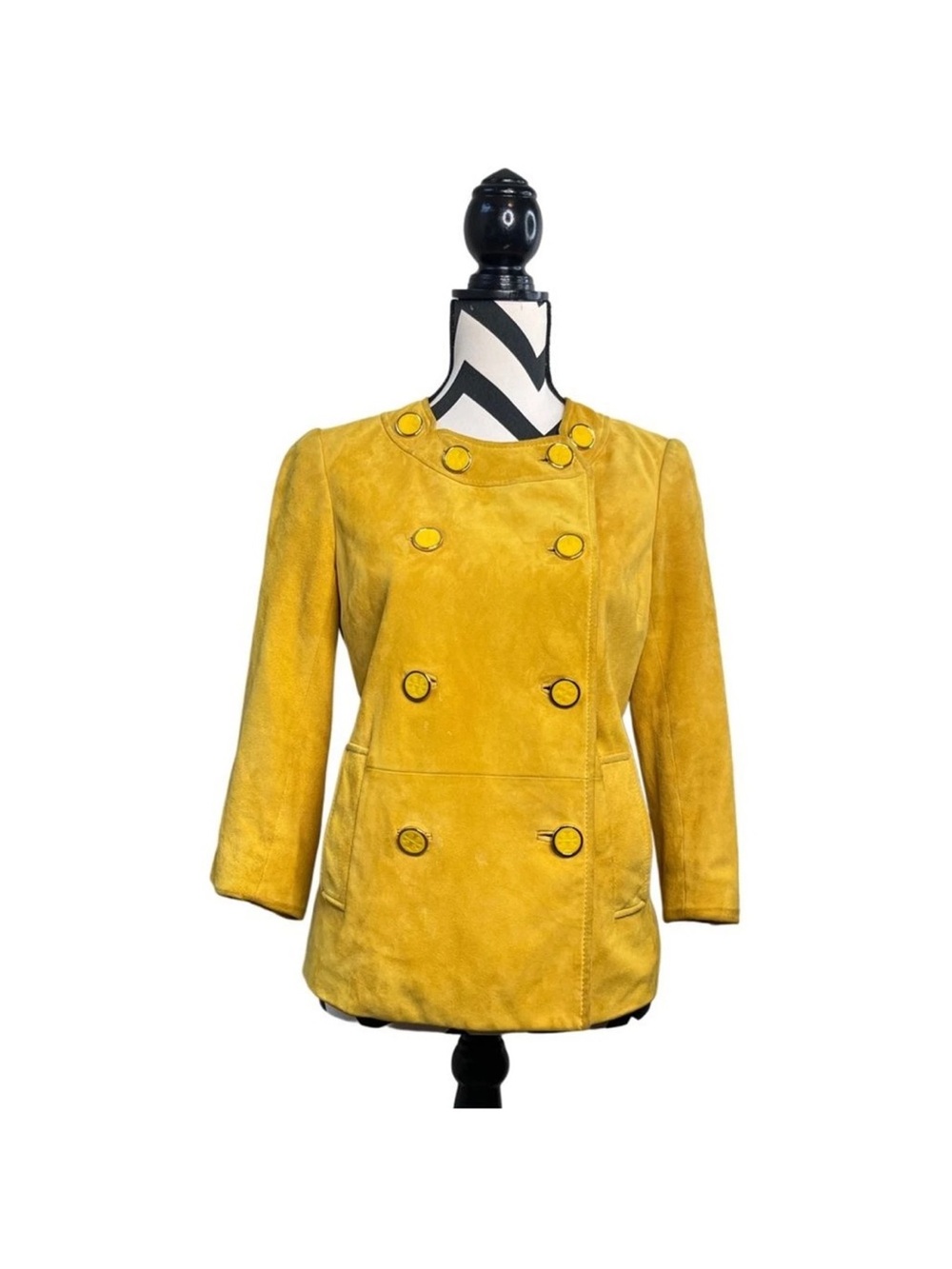 Tory Burch Suede Double-Breasted Pea Coat in Mustard size 6 - Picture 2 of 3